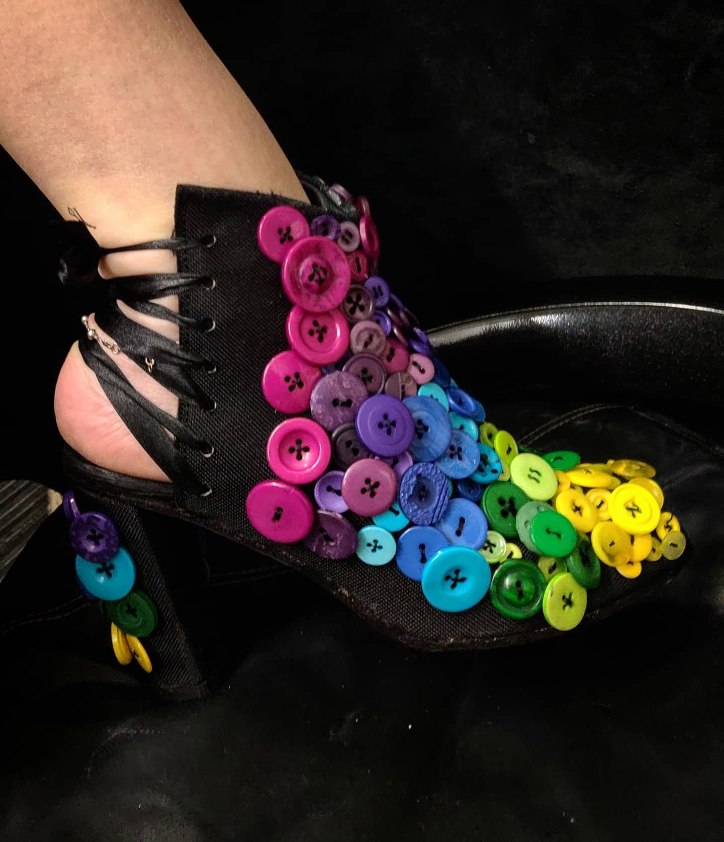 Myself wearing the shoes and showing the heel area and lacing around it